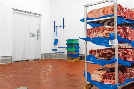 Pieces of meat in a meat factory.