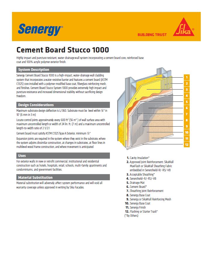 Senergy Cement-Board Stucco 1000 System Summary