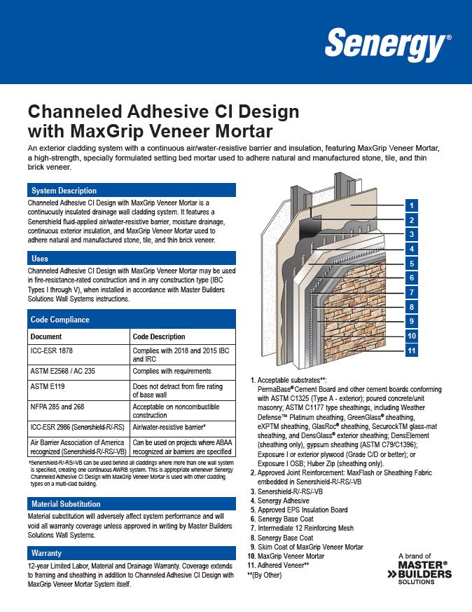 Channeled Adhesive CI Design with MaxGrip Veneer Mortar System Summary