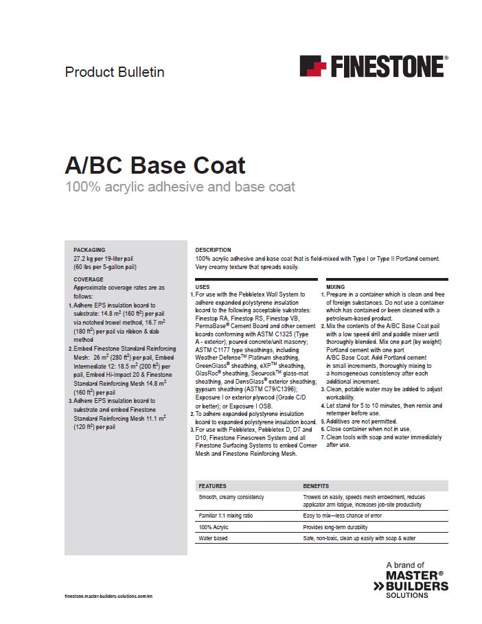 Finestone Adhesive / Base Coat Product Bulletin