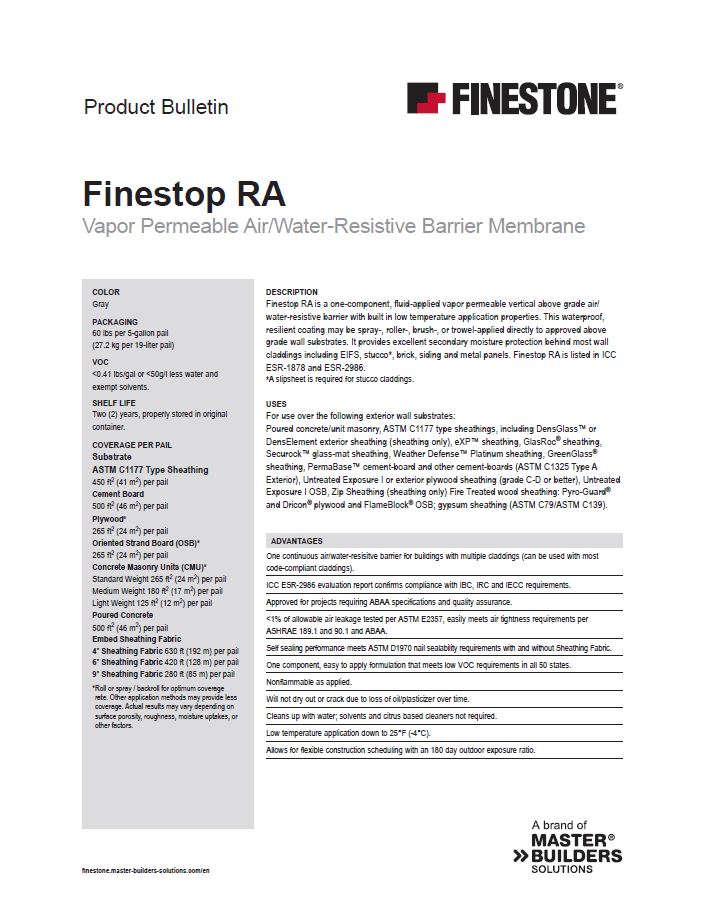 Finestone Finestop RA Product Bulletin