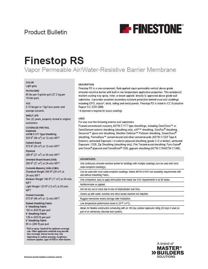 Finestop RS Product Bulletin