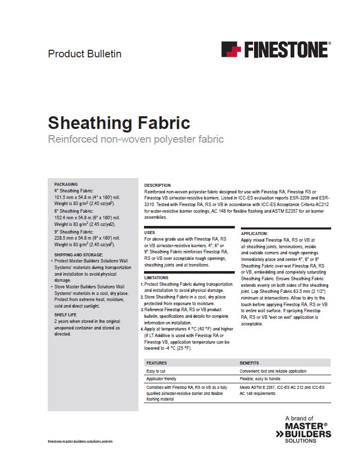Sheathing Fabric Product Bulletin