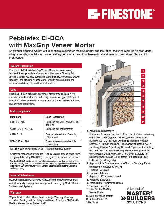 Pebbletex CI-DCA with MaxGrip Veneer Mortar System Summary