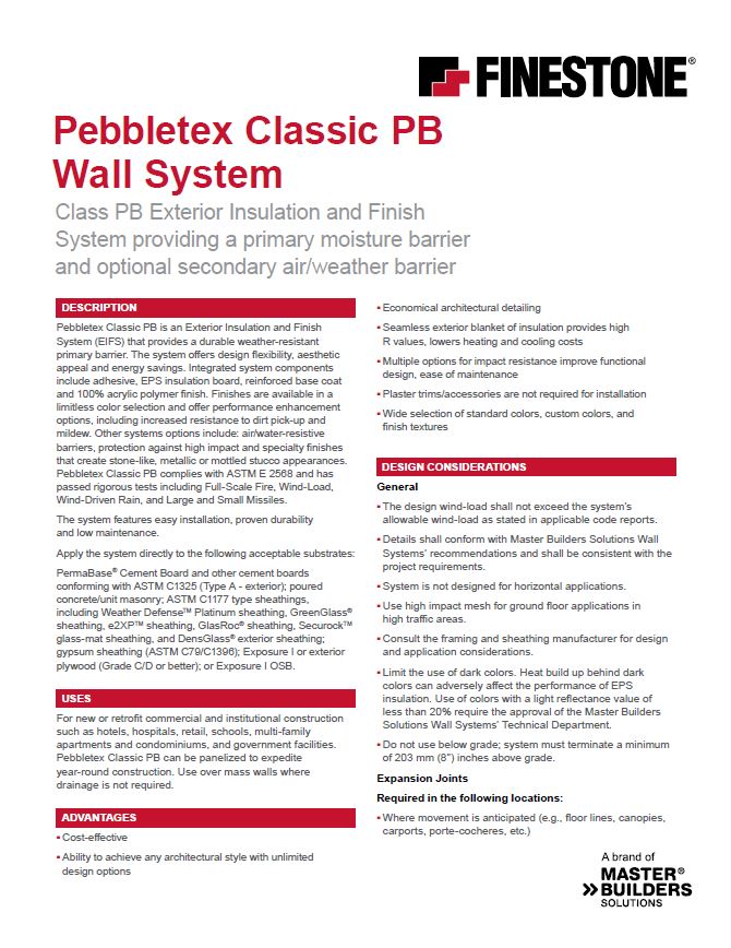Pebbletex Classic PB Wall System Summary