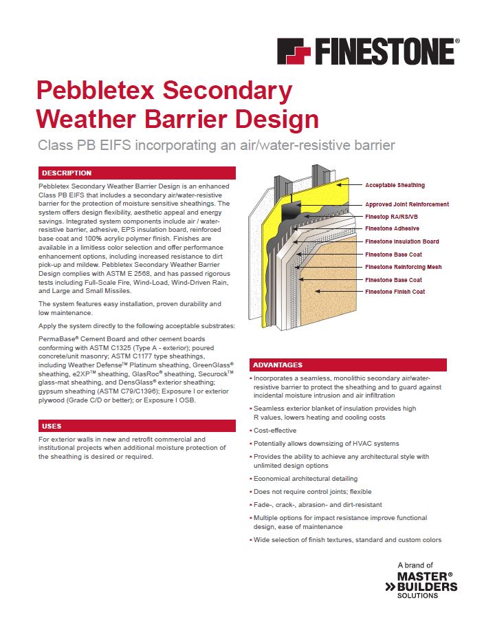 Pebbletex Secondary Weather Barrier Design System Overview