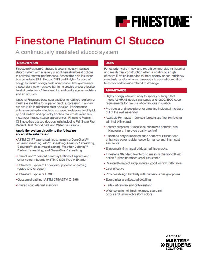 Finestone Platinum CI Stucco System Summary