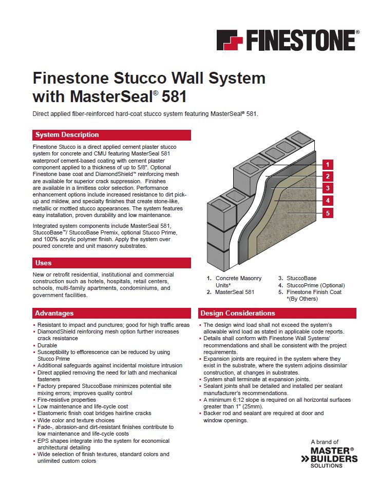 Finestone Stucco with MasterSeal 581 System Summary