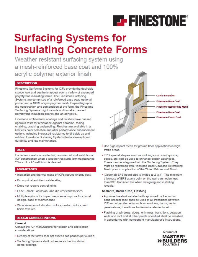 Surfacing Systems for Insulating Concrete Forms (ICFs) System Summary