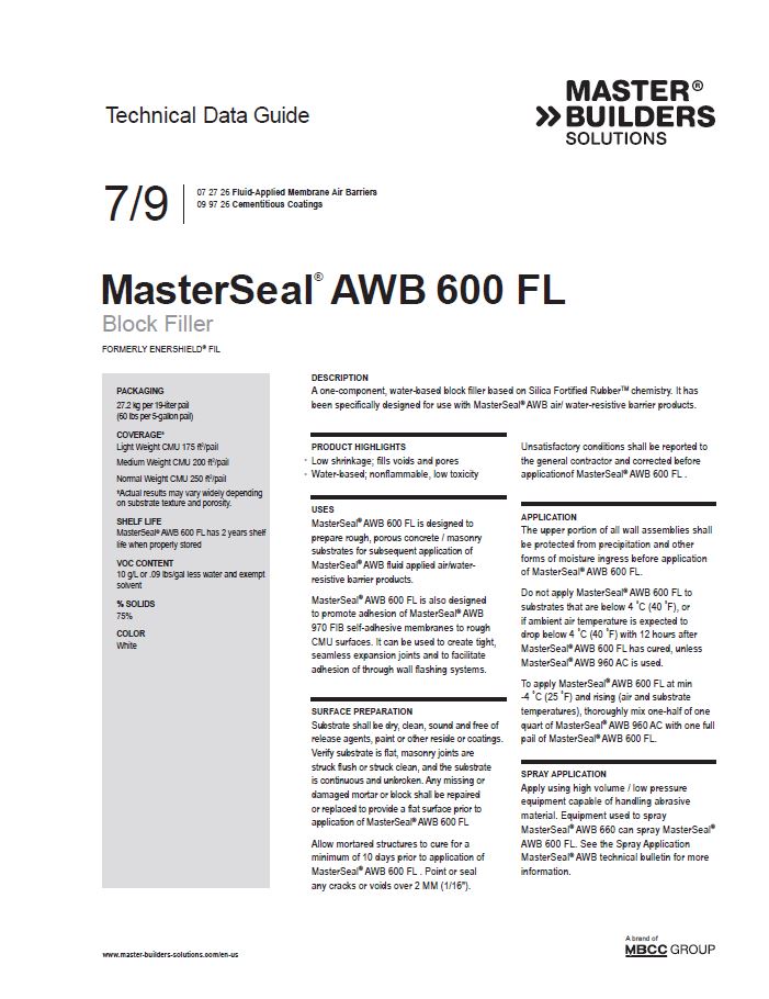 MasterSeal AWB 600 FL Block Filler Technical Data Guide
