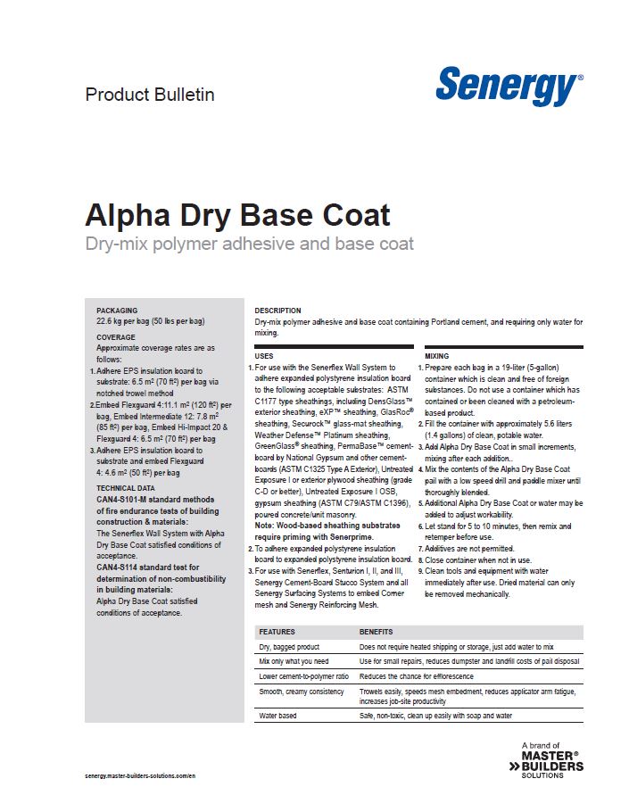 Alpha Dry Base Coat Product Bulletin
