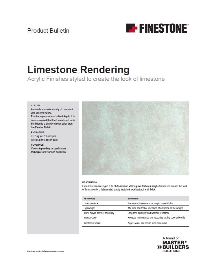 Limestone Rendering Product Bulletin