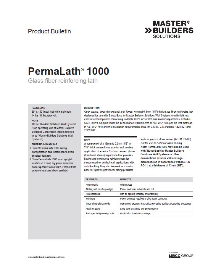 PermaLath 1000 Product Bulletin