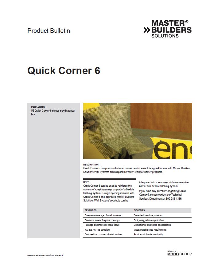 Quick Corner 6 Product Bulletin