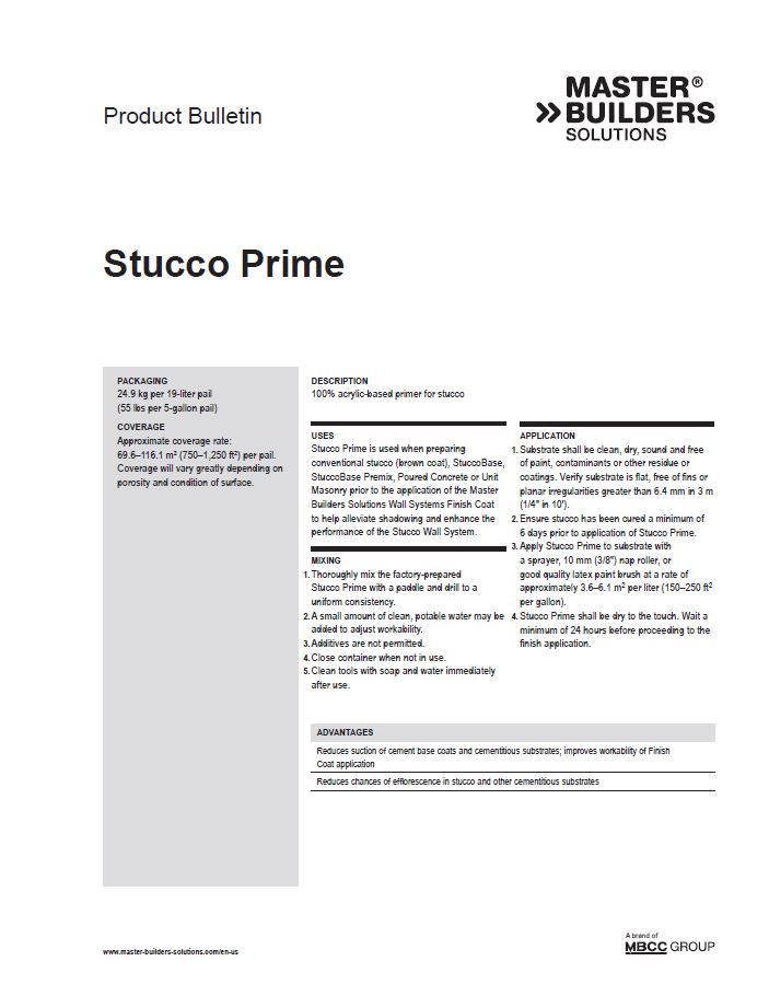 Stucco Prime Product Bulletin