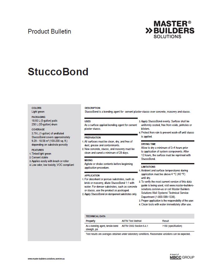 StuccoBond Product Bulletin