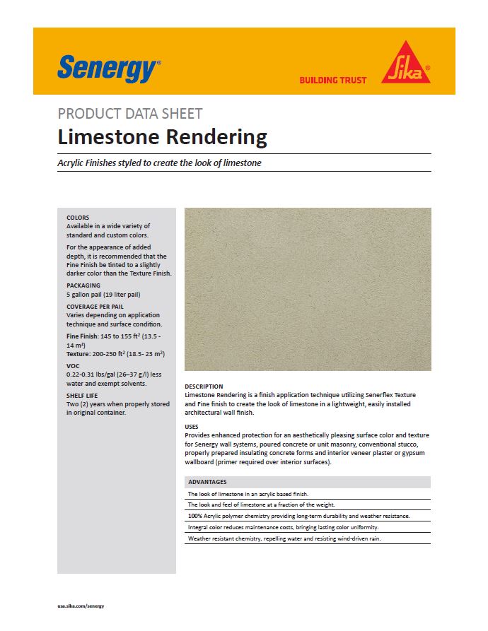 Limestone Rendering Product Bulletin