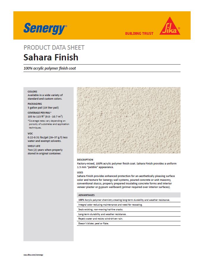 Sahara Finish Product Bulletin
