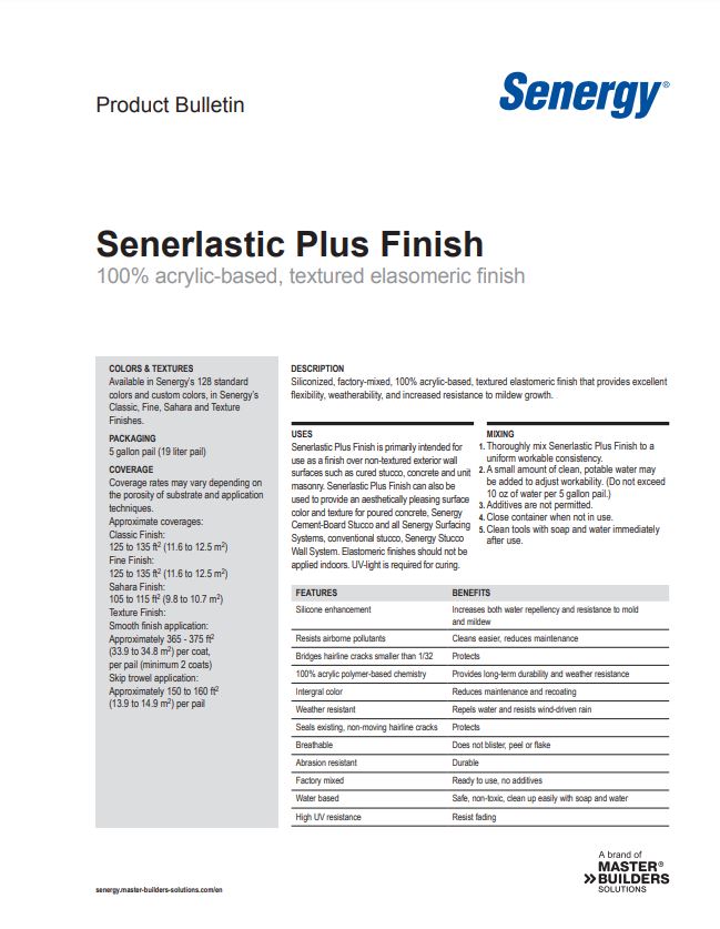 Senerlastic Plus Finish Product Bulletin