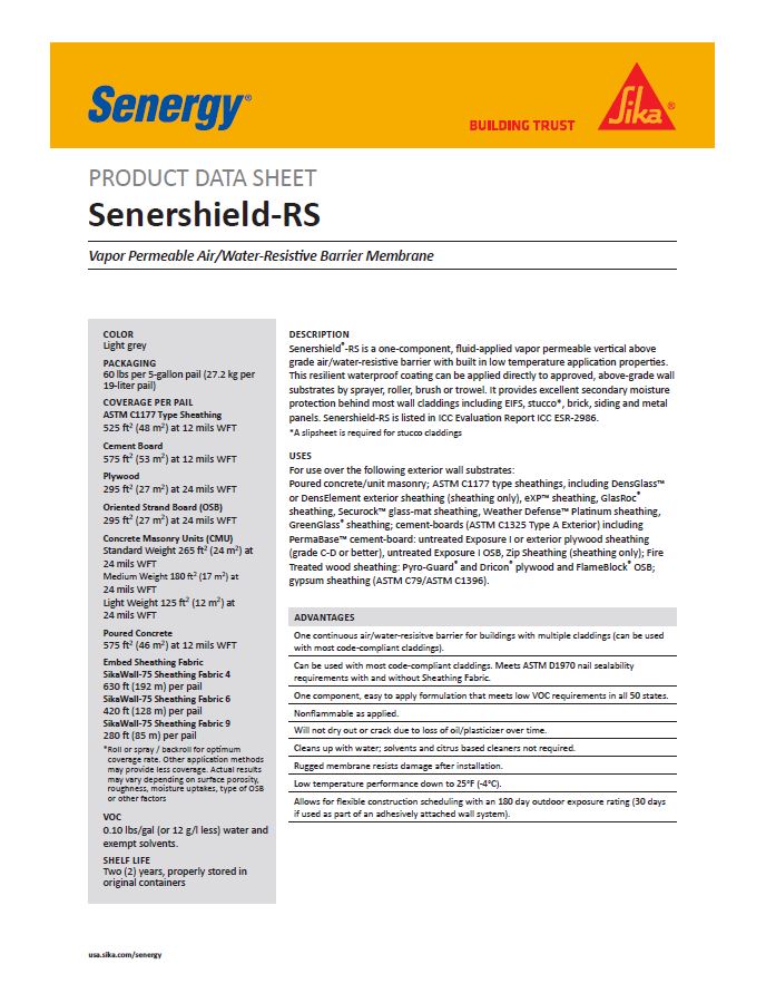 Senershield-RS Product Bulletin