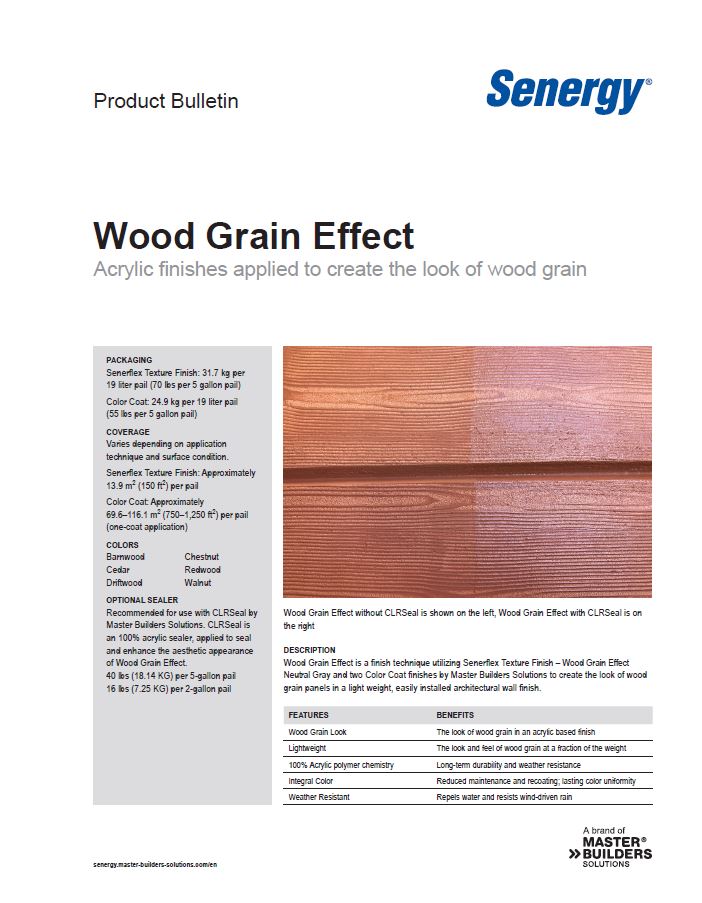 Senergy Wood Grain Effect Product Bulletin
