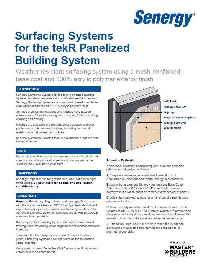 Senergy Surfacing Systems for tekR Systems System Overview
