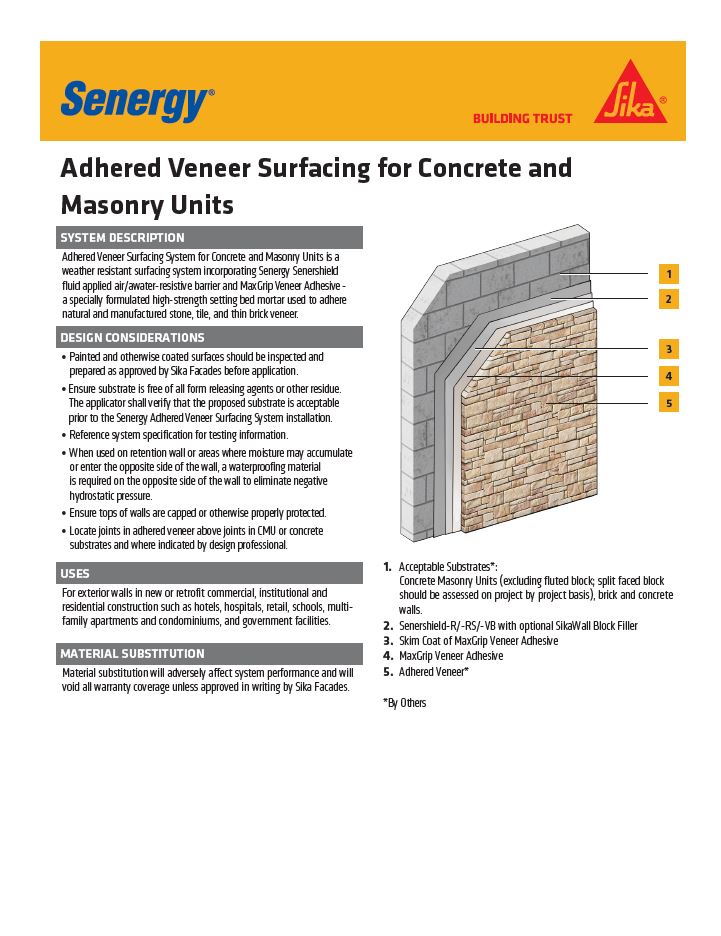 Adhered Veneer Surfacing for Concrete and Masonry Units System Summary
