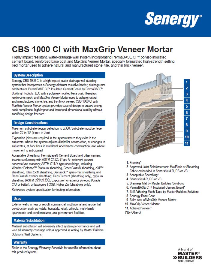 CBS 1000 CI with MaxGrip Veneer Mortar System Summary