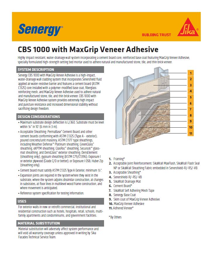 CBS 1000 with MaxGrip Veneer Mortar System Summary