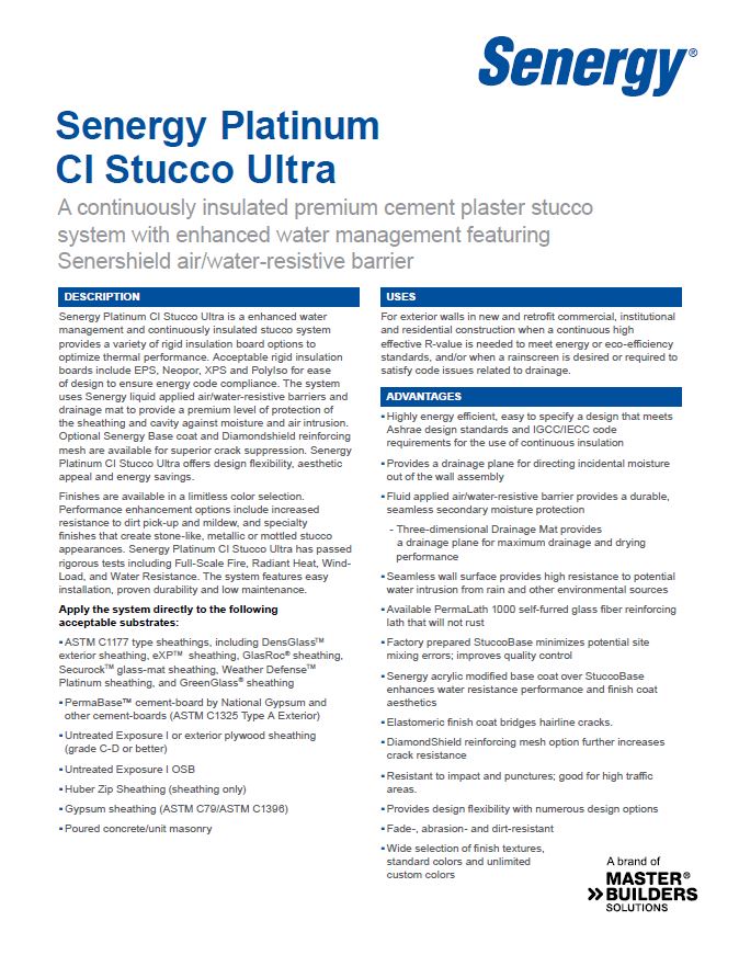 Senergy Platinum CI Stucco Ultra System Overview