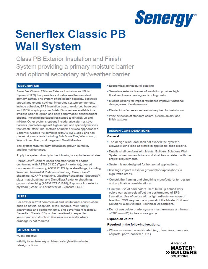 Senerflex Classic PB Wall System Summary