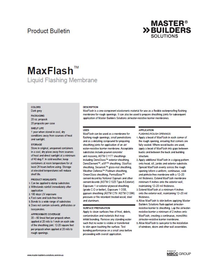 MaxFlash Liquid Flashing Membrane Product Bulletin