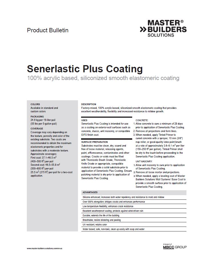 Senerlastic Plus Coating Product Bulletin