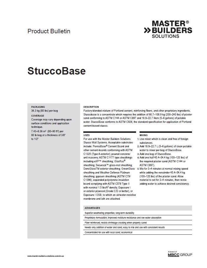StuccoBase Product Bulletin